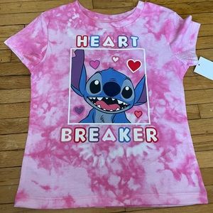 Disney stitch pink tie dye girls shirt sleeve tshirt size XS (4/5)